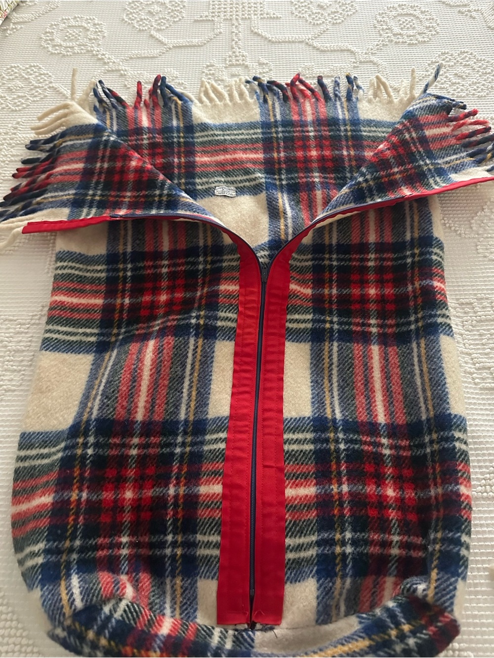 Vintage red plaid baby wrap/blanket
By Crown/Best and Company
100% wool